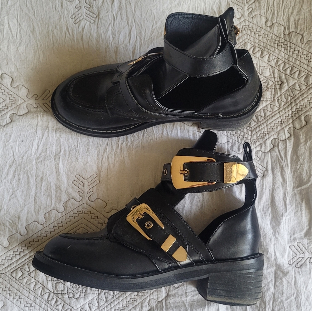 Buckle Ankle Boots with gold hardware.